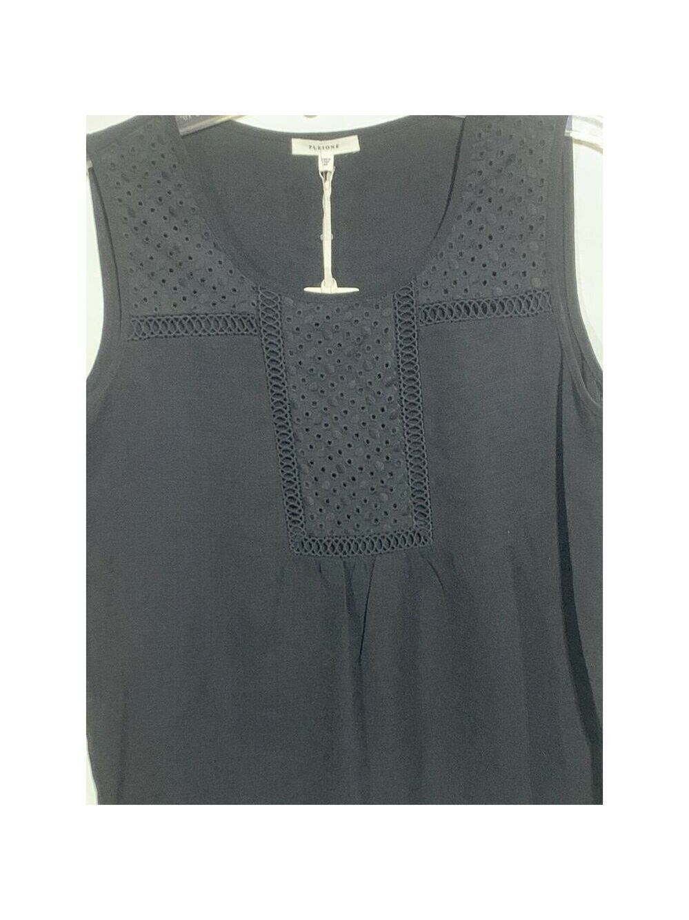 Pleione Black Embroidered Eyelet Trim Oversized Sleeveless Tank XS New